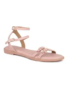 INC.5 Women Peach Solid Open Toe Flats