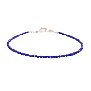 Gems_Hub Silver Plated Bracelet with Blue Faceted Lapis Lazuli Beads – Round 2mm – For Men & Women|FIZA_LINK_04301