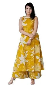 Klosia Women Pure Cotton Kurta Palazzo Set | Sleeveless Printed Kurta with Palazzo Pants | Summer Friendly, Office Wear Co-Ord Sets
