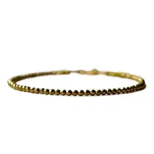 LKBEADS Gold Plated Bracelet with Golden Faceted Golden Hematite Beads – Round 3mm – 7 inch Adjustable – For Men & Women|LK_STACK_03358