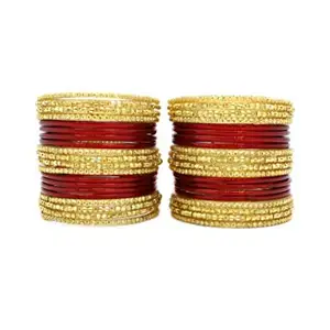 Globe Bangles Set of Red/Mehroon Bangles set with fancy golden set of 40 Bangles (Mehroon, 2.6)