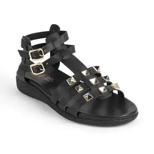 tresmode NIA Women's Flats Sandals Black, 6 UK / 39 EU - Ladies Dress Platform Footwear Soft Comfortable