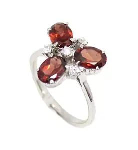 Rajasthan Gems Garnet & Zircon Ring Silver Sterling 925 Women's Handmade Jewelry Gemstone A708