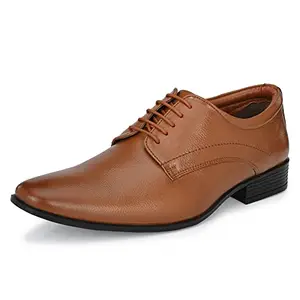 Auserio Men's Full Grain Leather Derby Lace Up Formal Shoes | Anti Skid Sole & Waxed Laces | Memory Foam Padded Insole | Shoes for Office & Parties | Tan 10 UK (SSE 408)