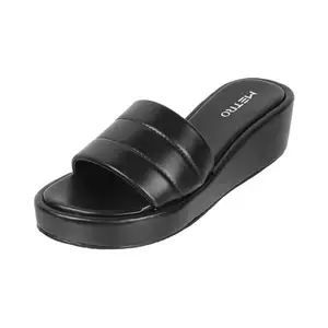Metro Women Black Synthetic Leather Wedge Heel Sandal UK/8 EU/41 (41-4632)