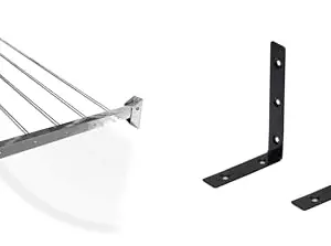 CONCEPT & SOLUTIONS 5 Pipes x 5 Feet - Foldable Wall Mounted Cloth Dryer/Clothes Stand (5 Pipes, 3 feet) and Wall Bracket for Shelves, Wall Bracket for Home Dcor - Pack of 2 (6 '' x 4 '') Combo Pack|CS-425