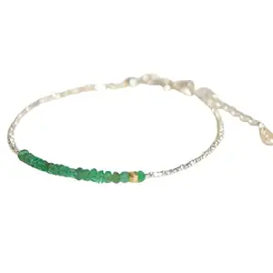 LKBEADS Silver Plated Bracelet with Green Faceted Emerald Beads – Rondelle 2.5-3mm – 7 inch Adjustable – For Men & Women|LK_STACK_02393