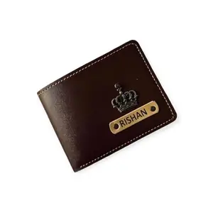 NAVYA ROYAL ART Customized Wallet for Men | Personalized Wallet with Name Printed Leather Name Wallet for Men | Customised Gifts for Men |Personalised Mens Purse with Name & Charm | Brown