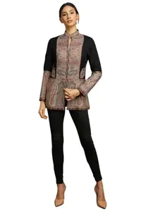 Dusala INDIA Embroidered Antique Jamawar Pashmina Jacket for Women Kashmiri Jacket (Black, XL)