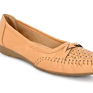 Karaddi 6089 Women's Laser Cut Design Fashion Ballet Flats Bellies for Women & Girls Color Beige Size 38 EU or 5 UK/ind