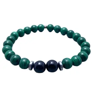 LKBEADS Malachite & Black Onyx Bracelet, Beaded Bracelet for Healing And Protection, Natural Stones Jewelry, Gift for Her, Stylish Fashion Accessory|8mm Round|Smooth|Green & Black|SRC_LI_000615