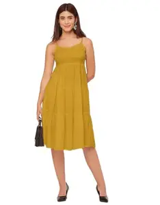 Moomaya Sweetheart Neck Sleeveless Solid Rayon Dress - Cocktail Party Dress Yellow