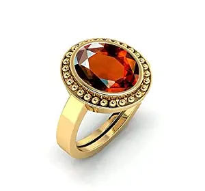 JEMSKART 8.25 Ratti 7.00 Carat Certified AA++ Natural Gemstone Gomed Hessonite Stone Panchdhaatu Adjustable Ring Gold Plated Ring for Man and Women{Lab - Tested}