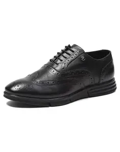 Monte Carlo Mens Black Solid Lace Up Genuine Leather Formal Brogue Shoes (201810FW-2-7)
