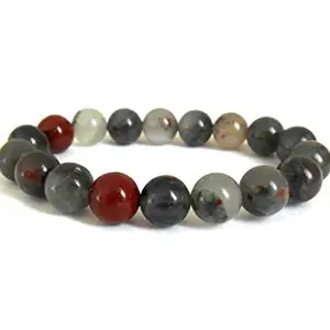 RRJEWELZ 10mm Natural Gemstone Bloodstone Round shape Smooth cut beads 7.5 inch stretchable bracelet for men & women. | STBR_RR_03835