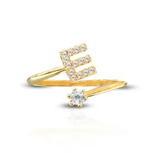 Initial Letter 'E' Gold Plated Ring