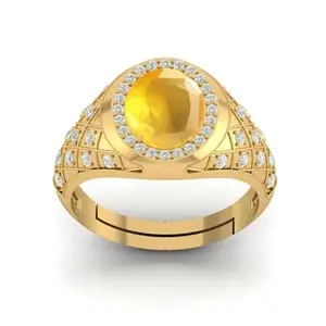 LMDPRAJAPATIS 4.25 Ratti/ 5.25 Carat Original Certified Yellow Sapphire/Pukhraj Gemstone Gold Plated Adjustable Ring For Woman & Man With (Lab Certificate)-4.25