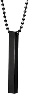 Veeva Beauty & Fashion Men's Jewellery 3D Cuboid Vertical Bar/Stick Stainless Steel Black Locket Pendant Necklace For Boys and Men Gift For Him Her