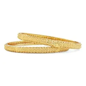 Sengems One Gram Gold Style Plated Bangles for Women | Textured Glitter Finish Slim Design | Everyday Edit | Pair