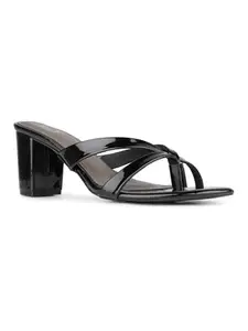 Inc.5 Womens Black Party Wear Striped Square Toe Block Heel Sandals