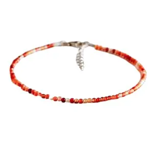 LKBEADS Silver Plated Bracelet with Multicolor Smooth Shaded Carnelian Beads – Round 2mm – 7 inch Adjustable – For Men & Women|LK_STACK_06062