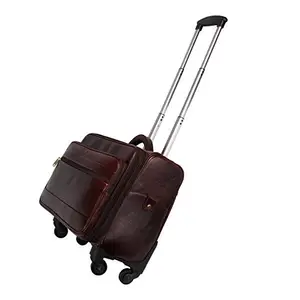 HYATT Leather Accessories 46 Liters Brown Leather Laptop Suitcase Bag 4 Wheels 55 Cm
