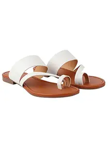 Shoetopia womens Rado White Flat Sandal - 7 UK (Rado-White)
