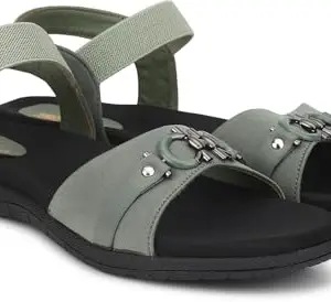 Picktoes PT-418 Women's Green Synthetic Leather Casual Heel Sandal