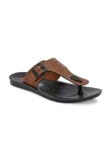 AADI Men's Tan Synthetic Leather Lightweight Comfortable Indoor Outdoor Daily Use Casual Slides/Slippers/Sandals