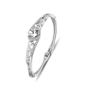 Shining Diva Fashion Valentine Gift For Girlfriend Latest Stylish Silver Plated Crystal Bangle Bracelet for Women and Girls (16289b)