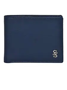 Second SKIN Men's Solid Two Fold Genuine Leather Wallet (SSMW-1104Blue), Blue