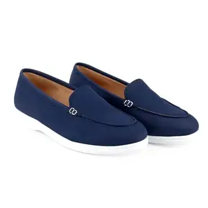 YUVRATO BAXI Premium Vegan Suede Navy Slip-ons Loafer for Women- 40 EU