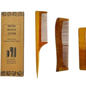 Neem Wood Pocket Comb for Men & Women - Rat Tail Comb - Dual Teeth Comb - Detangling, Frizz Control, Straightening, & More(Pack of 3)