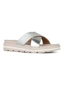 Inc.5 Womens Silver Casual Solid Open Toe Flat Slip-On Sandals