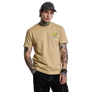 Snitch Beige Crew Neck Half Sleeve Light Weight Cotton Machine Wash Street Wear Graphic Print Slim Fit T-Shirt