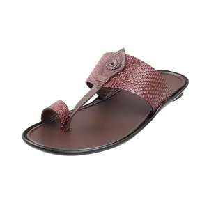 Mochi Men Wine Ethnic Leather Sandals Uk/6 Eu/40 (16-282)