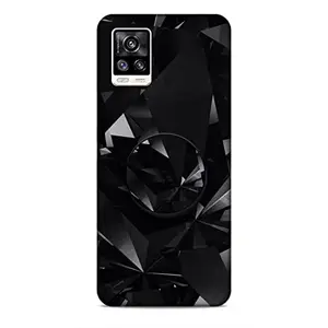 Screaming Ranngers Designer Printed Hard Plastic Matt Finish Mobile Case Back Cover with Mobile Holder for Vivo V20 (Black Colour/Black Patten/Marble/Black Marble)