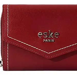 eske Vin - Trifold Wallet - Genuine Quilted Leather - Holds Cards, Coins and Bills - Pockets for Everyday Use - Travel Friendly - Water Resistant - for Women (Wine Cosmos)