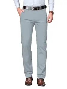 AVANOVA Men's Light Grey Solid Trousers Light Business Style Slightly Stretch Straight Leg Pants for Outdoor Casual Daily (Trouser 127)