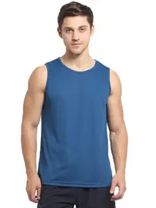 PERFKT-U Mens Solid Round Neck Hydra-Cool Antimicrobial Running Tank T-Shirt Airforce Blue,Size- M