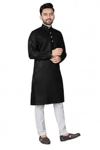 Conch Fashion Men’s Plain Solid Cotton Kurta Pajama Set Classic Straight Fit Long Kurta for Festive, Casual & Ethnic Wear Mandarin Collar Full Sleeve Traditional Kurta for Men