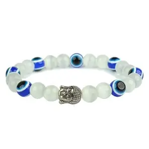 Selenite with Evil Eye 8 mm Bead Buddha Head Charm Bracelet