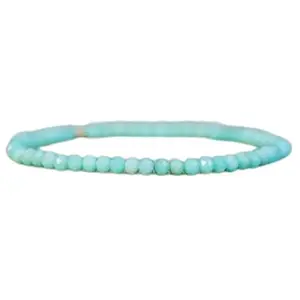 RRJEWELZ 4mm Natural Gemstone Chrysoprase Rondelle shape Faceted cut beads 7 inch stretchable bracelet for women. | STBR_RR_W_02737