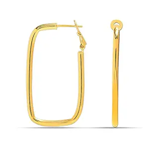 Amazon Brand - Nora Nico Large Yellow-Gold Rectangular Square Clutchless Hoop Earrings for Women Girls 52MM