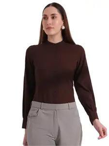FITHUB Trendy Women's Formal Shirt with Pom Pom Embellishments Color(Coffee)