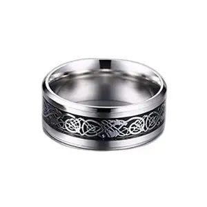 Lila Stainless Steel Tungsten Rings for Women Men Wedding Bands Celtic Dragon Carbon Fiber Inlay Beveled Edges Polished Comfort Fit (BZR_HC332-BlakSlvrDragnRng(Sz-20)(M:01))
