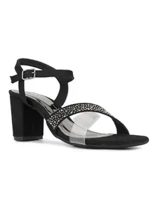 Inc.5 Womens Black Solid Round Toe Party Wear Block Heels Sandals