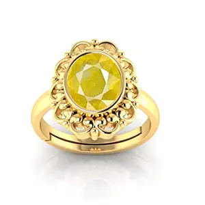 LMDPRAJAPATIS 10.25 Ratti/11.00 Carat Natural Yellow Sapphire Pukhraj Guru Graha Rashi Ratan Panchdhatu Gold Plated Adjustable Ring For Women And Men