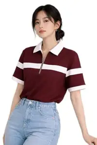 Dagcros Women’s Half Zip Polo T-Shirt | Premium Textured Fabric | Smart Casual Summer Wear | Stylish Collar Top for Women