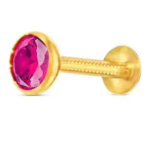VAMA FASHIONS Yellow Gold Diamond Round Ruby Stone Pierced Hoop Nosepin Hypoallergenic Piercing Nose Ring Stud For Women & Girls (Size 5mm)